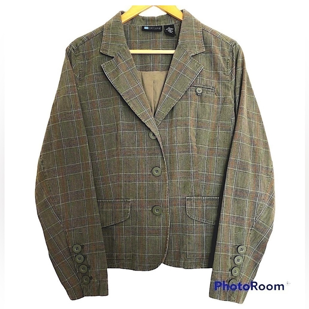 RELATIVITY Green plaid blazer light jacket Vintage buttoned classic Medium Women